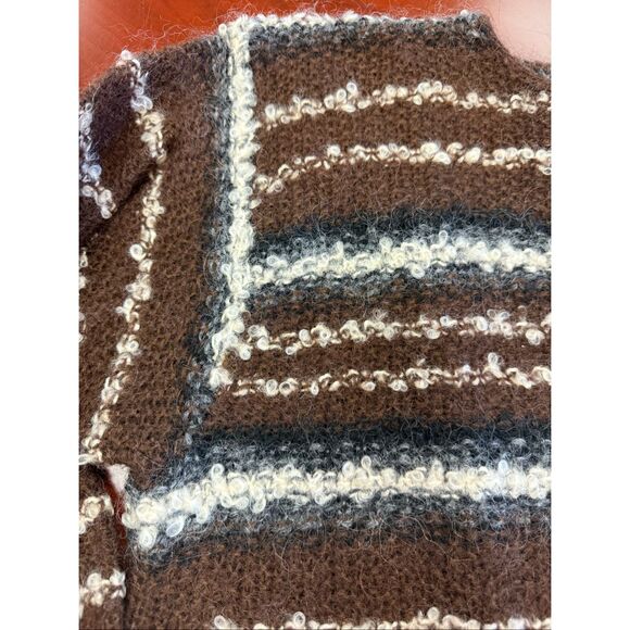 Hand Knit For Jones New York Sport Brown & Cream Stripe Crew Neck Sweater sz M E - Picture 2 of 5